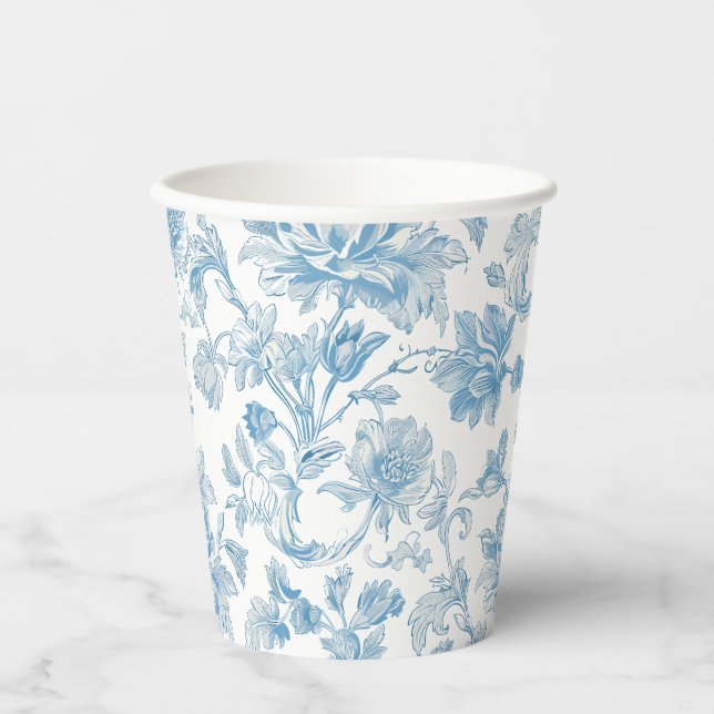 Toile-de-jouy Chinoiseries Blue Floral Pattern Paper Cups (Front)