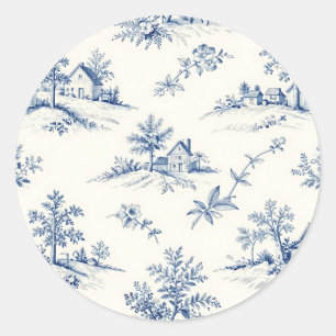 Toile de Jouy Countryside Seamless Pattern Classic Round Sticker