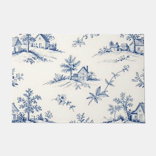 Toile de Jouy Countryside Seamless Pattern Doormat (Front)