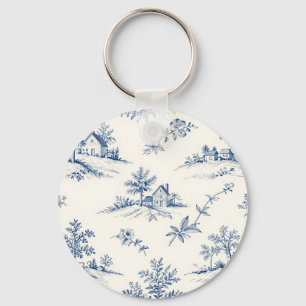 Toile de Jouy Countryside Seamless Pattern Keychain