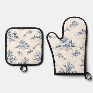 Toile de Jouy Countryside Seamless Pattern Oven Mitt & Pot Holder Set