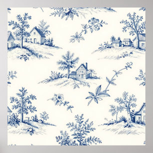 Toile de Jouy Countryside Seamless Pattern Poster