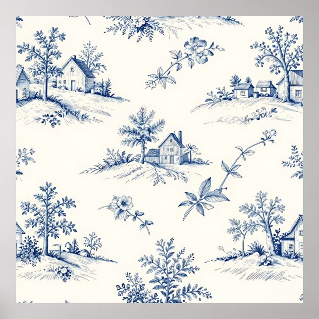 Toile de Jouy Countryside Seamless Pattern Poster (Front)