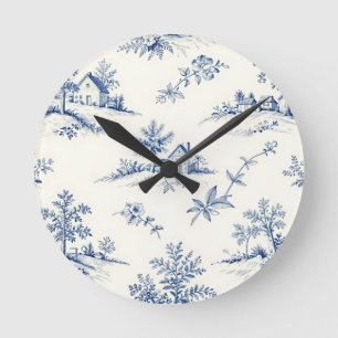 Toile de Jouy Countryside Seamless Pattern Round Clock