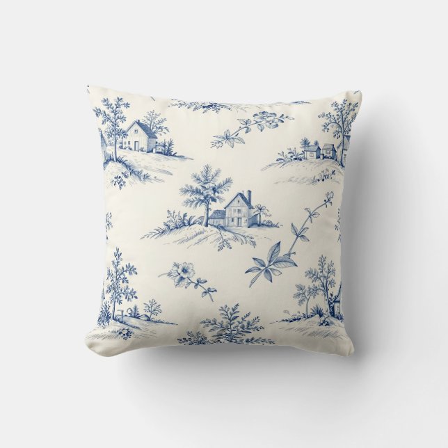 Toile de Jouy Countryside Seamless Pattern Throw Pillow (Front)