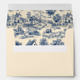 Toile de Jouy Deep Blue and Cream Cottages Envelope