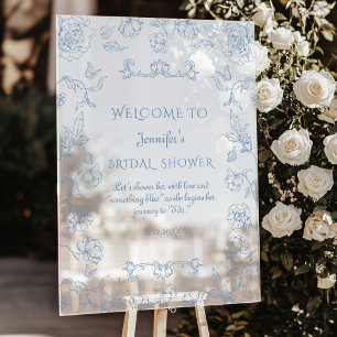 Toile de Jouy Douche nuptiale bleue Bienvenue