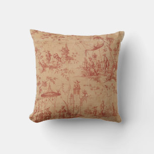 Toile de jouy Floral Vintage Pastoral Landscape Cu Throw Pillow