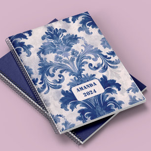 Toile de Jouy Florale Monogramme Bleu Vintage