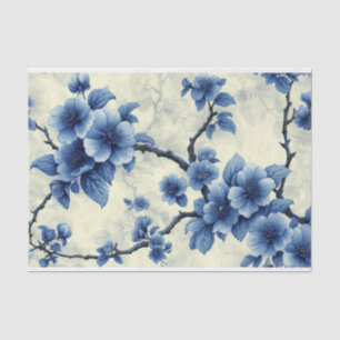 Toile de Jouy flowers in blue on aged Tissue Paper