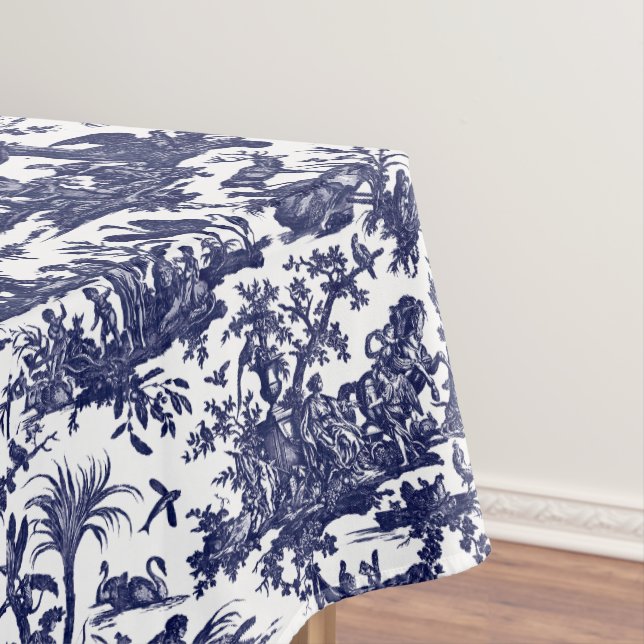 Toile de Jouy Four Parts Of The World blue pattern Tablecloth (In Situ)