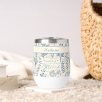 Toile de Jouy Française Fleur Sauvage Bleue Vintag
