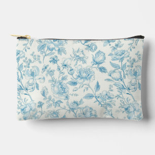 Toile de jouy French Chinoiseries Peonies Floral  Accessory Pouch