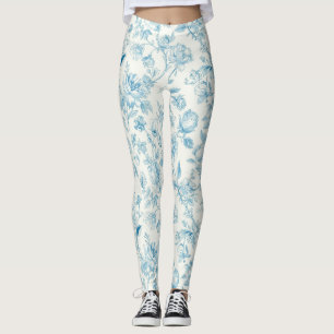 Toile de jouy French Chinoiseries Peonies Floral Leggings