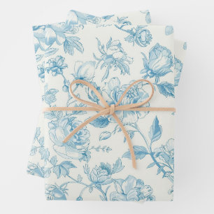 Toile de jouy French Chinoiseries Peonies Floral  Wrapping Paper Sheet