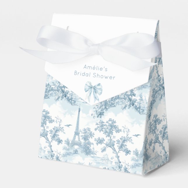 Toile de Jouy French dusty blue Bridal shower Favor Box (Front Side)