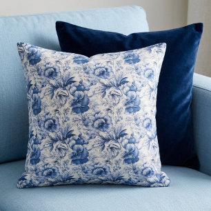 Toile de Jouy. French toile. Blue. Elegant. Throw Pillow