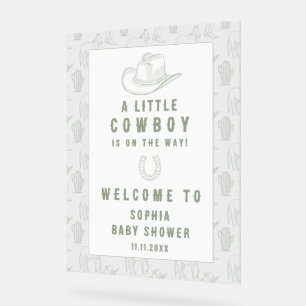 Toile De Jouy Green Cowboy Baby Shower Welcome Acrylic Sign