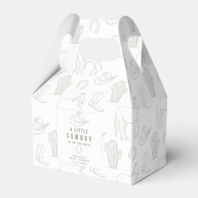 Toile de Jouy Green Cowboy Western Baby Shower Favor Box (Front Side)