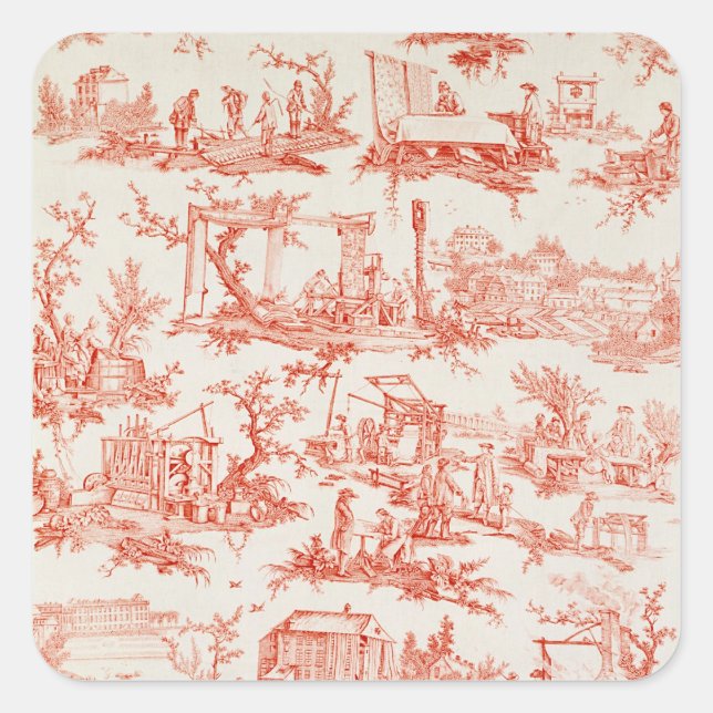 Toile de Jouy, illustrating the processes of manuf Square Sticker (Front)