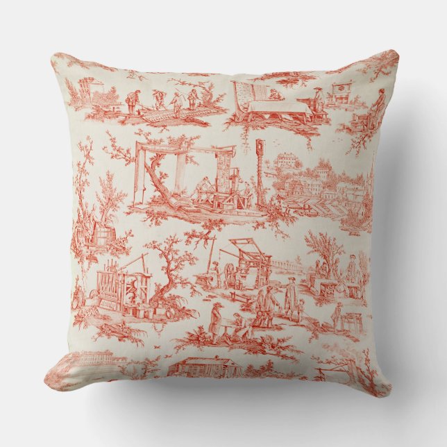 Toile de Jouy, illustrating the processes of manuf Throw Pillow (Front)