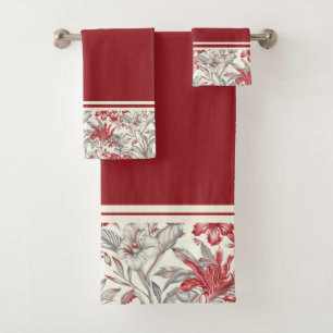 Toile de Jouy Lys floraux gris et rouges