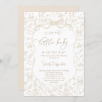 Toile De Jouy Neutral Baby Shower with Bow