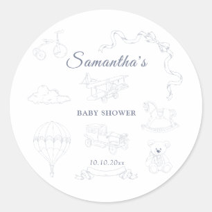 Toile de Jouy Nursery Baby Shower Classic Round Sticker