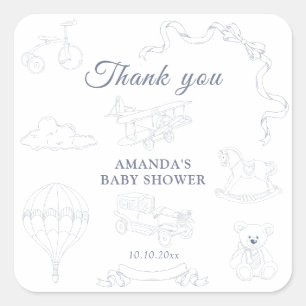Toile de Jouy Nursery Baby Shower Thank you Square Sticker