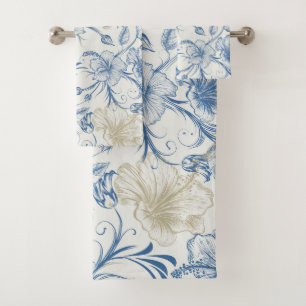 Toile-De-Jouy Pattern Bath Towel Set