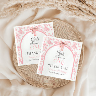 Toile de Jouy Pink Bow First 1st Birthday Decor Napkin