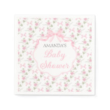 Toile De Jouy Pink Bow Girl Baby Shower Party