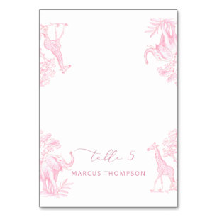 Toile de Jouy Pink Safari animaux place cartes