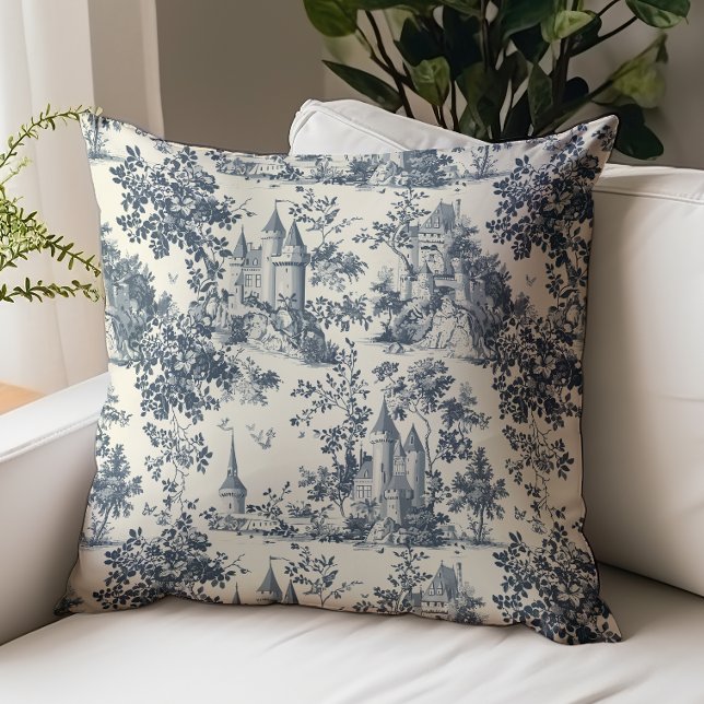 Toile de Jouy Royal Castle Pattern Throw Pillow (Creator Uploaded)