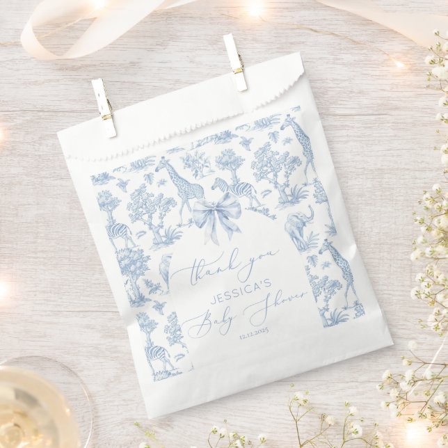Toile de Jouy Safari animals Baby shower Favour Bag (Clipped)