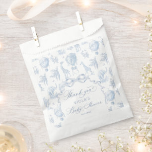 Toile de Jouy Safari animals Blue Baby shower Favour Bag