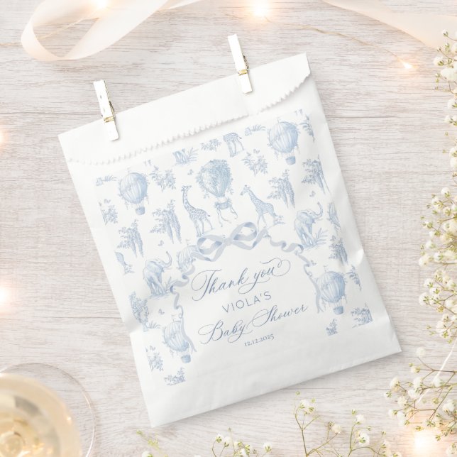 Toile de Jouy Safari animals Blue Baby shower Favour Bag (Clipped)