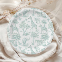 Toile de Jouy Safari animals green Baby shower