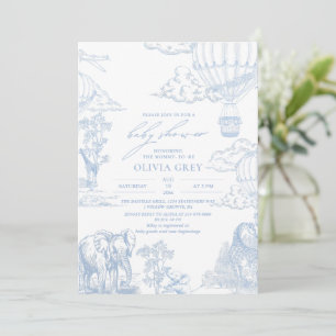 Toile De Jouy Safari Baby Boy Shower Invitation