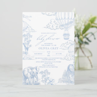 Toile De Jouy Safari Baby Boy Shower Invitation