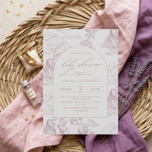 Toile De Jouy Safari Baby Girl Shower Invitation