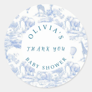 Toile de Jouy Safari Baby Shower  Classic Round Sticker