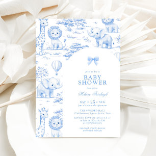 Toile De Jouy Safari Blue Boy Baby Shower Invitation