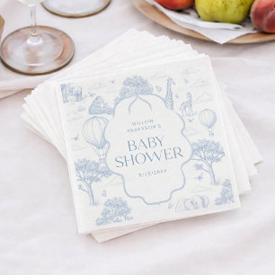 Toile De Jouy Safari Blue Boy Baby Shower Napkins