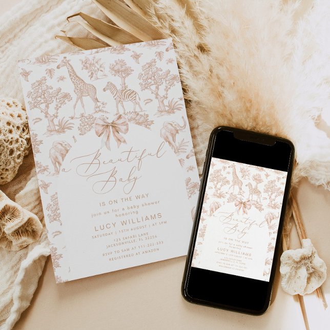 Toile de Jouy Safari Gender neutral baby shower Invitation (Creator Uploaded)