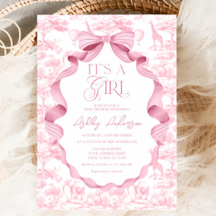Toile de Jouy Safari It's a Girl Baby Shower Invitation