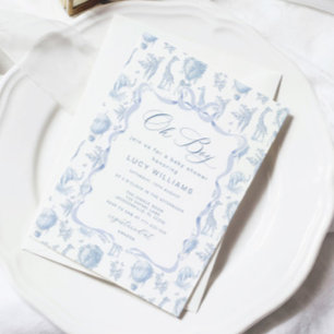 Toile de Jouy Safari Oh Boy Baby shower Invitation