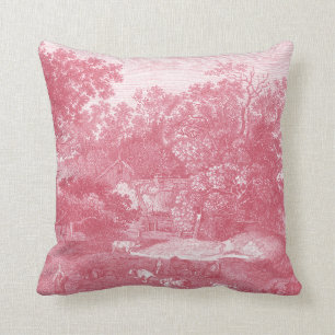 Toile de Jouy Shabby Pink Pastoral Landscape Throw Pillow