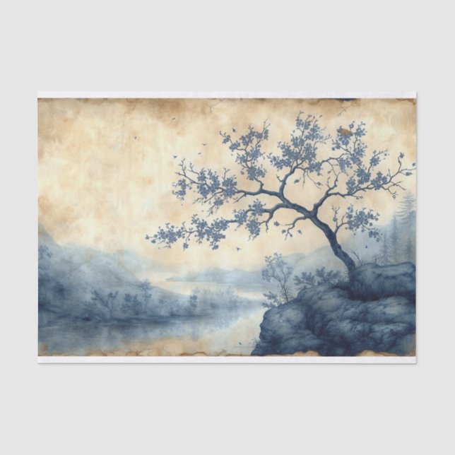 Toile de Jouy still waters landscape Tissue Paper (Front)