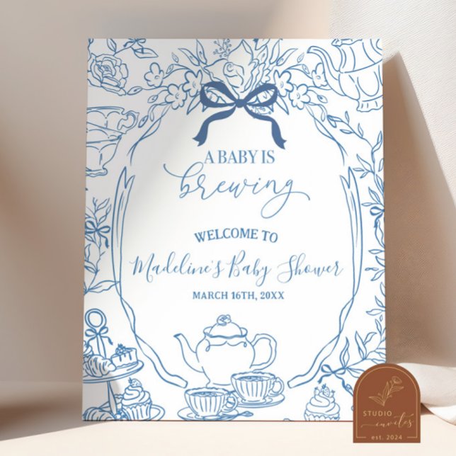 Toile de Jouy Tea Baby shower Affiche de bienvenue (Créateur téléchargé)